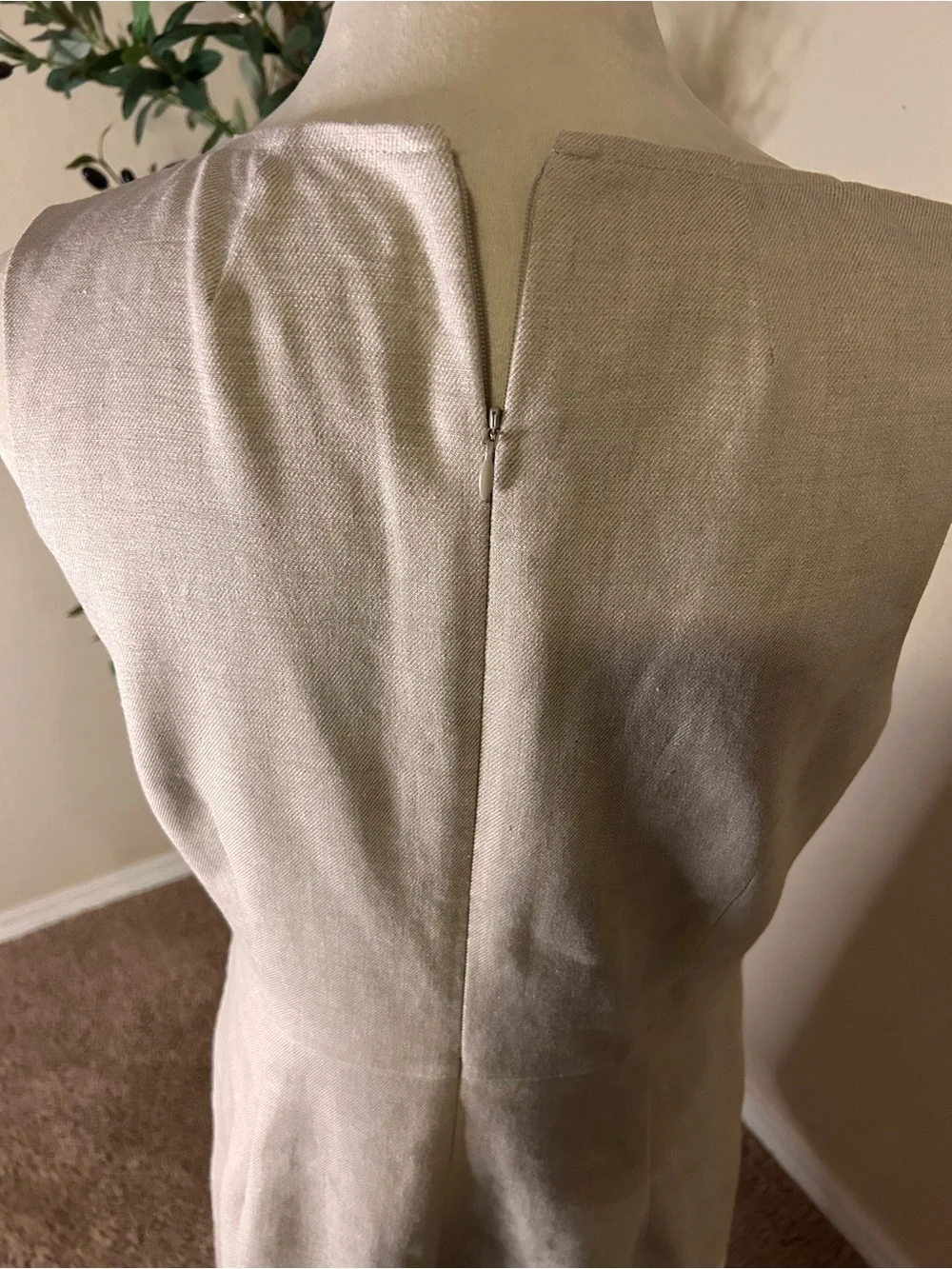 J. Crew Sleeveless Double-Breasted Midi Dress Linen Beige
